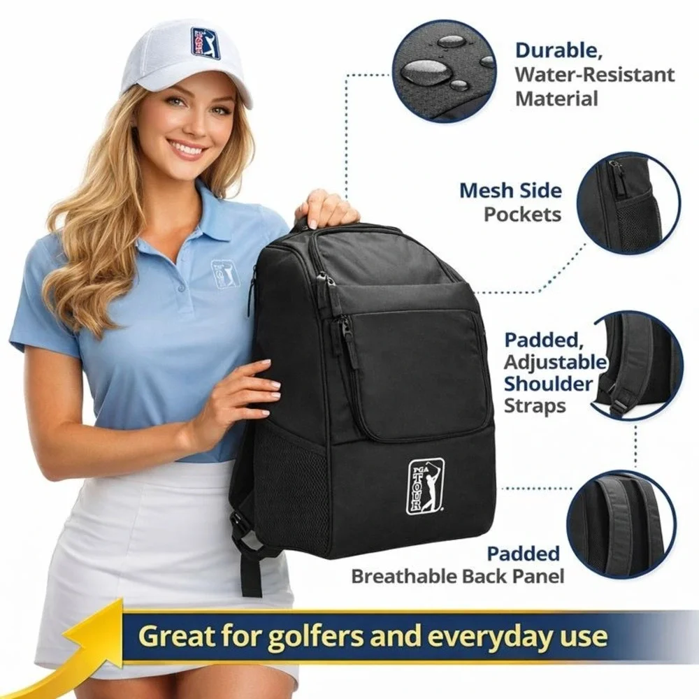 PGA TOUR Golf Disc Backpack‎ Lightweight Sports Travel Bag Black